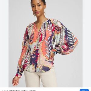 NWT Chico's Pinpoint Detail Artisan  Paisley Blouse Size 12 (Chico’s Size 2)